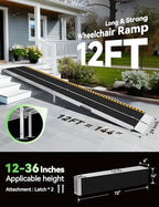 12 Feet Wheelchair Ramp, Non-Slip Aluminum Folded Handicap Ramp with Support Legs, Safer Detachable Door Threshold Wheelchair Ramps for Home Steps, Commercial Wheel Chair Ramp for Doorways