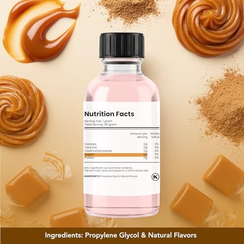 Dolce Flav Natural Caramel Extract - 2 Ounce Water-Soluble Multipurpose Flavoring Ideal for Baked Goods, Beverages, Coffee, Desserts & Ice Cream - Perfect Kitchen Gift for Holidays