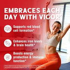 Iron Supplement for Women & Men, with Vitamins C, B6, B12 & Folate for Iron Deficiency, Blood Building & Energy Support, Stomach Friendly, Better Absorption, Non-GMO, No Gluten, 180 Vegan Caps