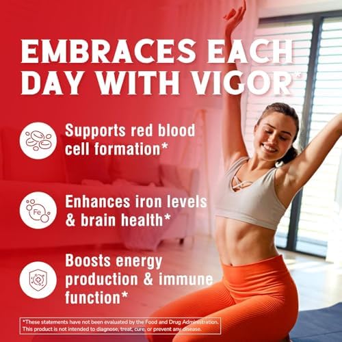 Iron Supplement for Women & Men, with Vitamins C, B6, B12 & Folate for Iron Deficiency, Blood Building & Energy Support, Stomach Friendly, Better Absorption, Non-GMO, No Gluten, 180 Vegan Caps