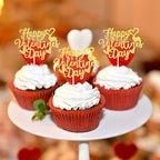 24 Pack Happy Valentine's Day Cupcake Toppers with Heart Glitter Sweet Love Theme Valentine's Day Cupcake Food Picks Valentine's Day Theme Birthday Party Cake Decorations Supplies Gold