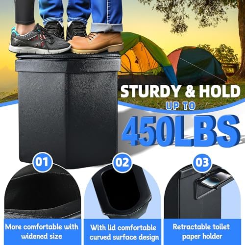 LanAqua Portable Toilet for Adults, Upgraded 16.5'' Tall Camping Toilet with Lid, Portable Travel Folding Toilet with Carry Bag and Paper Holder, Extra Large Compact Potty for Car, Truck, RV, Tent