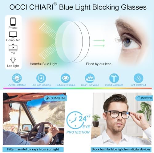 OCCI CHIARI Blue Light Blocking Reading Glasses for Men XL Comfort Readers