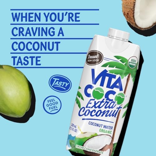 Vita Coco Organic Coconut Water, Extra Coconut | More "Coconutty Flavor" | Hydrating Electrolytes | Vital Nutrients | 11.1 Fl Oz (Pack of 12)