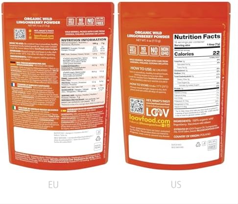 Organic Wild Lingonberry Powder – Freeze-Dried & Powdered Nordic Superberry, Traditional Scandinavian–Swedish Food – Pure, Non-GMO & No Added Sugar – 4oz (16 Servings)