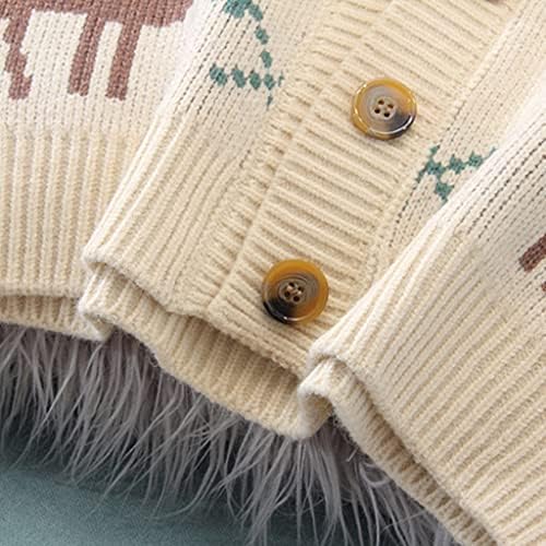 Women Long Sleeve Sweater Cardigan Christmas Reindeer Button Knit Jacket Coat
