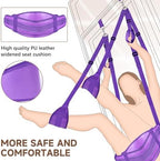BDSM Door Sex Swing with Seat, Bondage Slave Leather Soft Plush Sex Slings with Adjustable Straps, Hanging Door Handcuffs Leg Restraints Spreader Adult Sex Toys for Couple, Holds up to 300lbs (Purple)