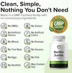 Bacillus Subtilis Probiotic 240 Tablets (4 Month Supply) – Researched Strain BS31 – 3 Billion CFU – Digestive Health & Immune Support – GMP Certified (240, Bacillus Subtilis)