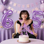 65th Birthday Decorations for Women Purple with 65th Birthday Sash and Crown, Cake Topper and Candles, Number Balloons, 65 Year Old Gifts for Women