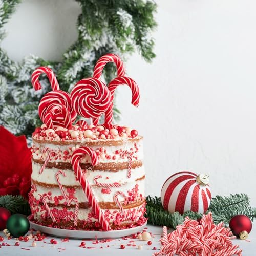 Giegxin 60 Pcs Christmas Mini Candy Canes for Crafts Plastic Candy Cane Ornaments Charms Decor Christmas Miniatures for Craft for Tree Hanging DIY Xmas(Red and White)