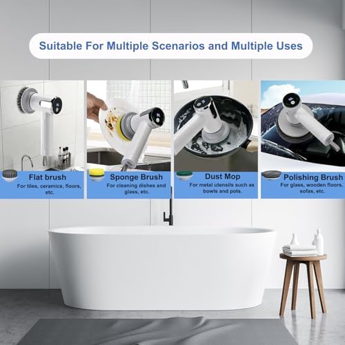 Electric Spin Scrubber Cordless Cleaning Brush with Replaceable Brush Heads, Rechargeable Power Scrubber for Bathroom Shower Floor Window Tub Sink