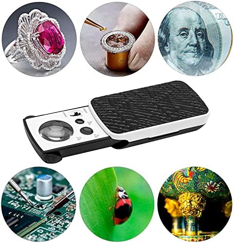 HMKIS Jewelers Loupe, 2 Pack Magnifying Glass with Light, 30X 60X 90X Jewelers Loop Magnification with 20 Backup Batteries for Coin, Diamonds, Gems, Jewelry, Stamps Close Work