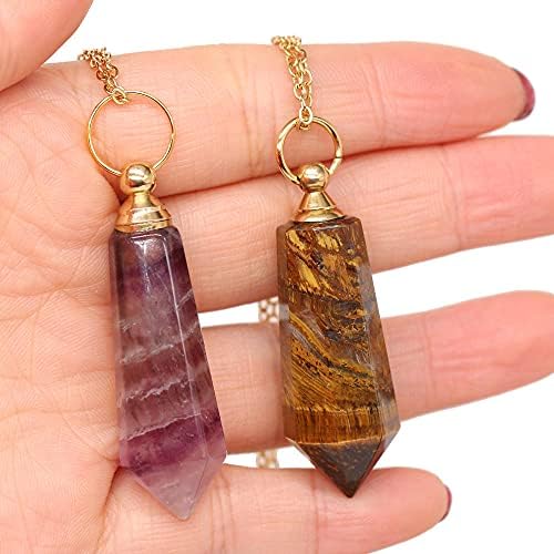 Natural Stone Pink Amethysts Quartz Tiger Eye Perfume Bottle Pendant Necklace Essential Oil Diffuser Necklace-Tiger Eye