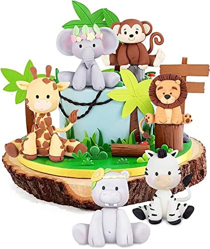 6 Pieces Silicone Jungle Animals Cake Fondant Mold Sugarcraft Decorating Chocolate Baking Mould Clay Craft Pastry Baby Shower Party Cupcake Decor Molds Tool