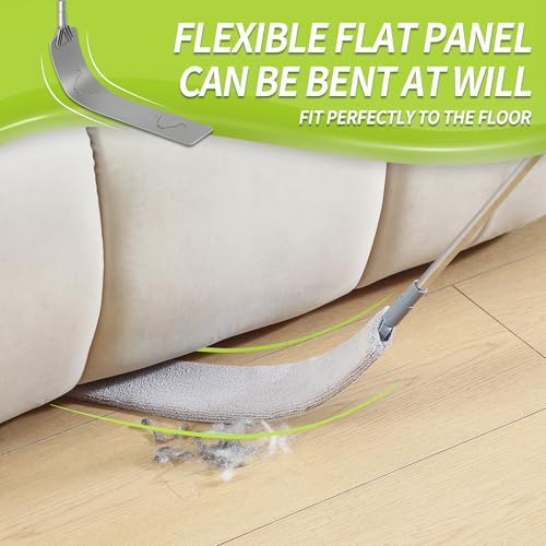 IVYROLL Skinny Duster with Extension Pole for Under Furniture, Under Appliance Cleaning Tool with 3 Microfiber Dusting Cloths, Retractable Flat Duster for Under Refrigerator, Tight Spaces, Gap