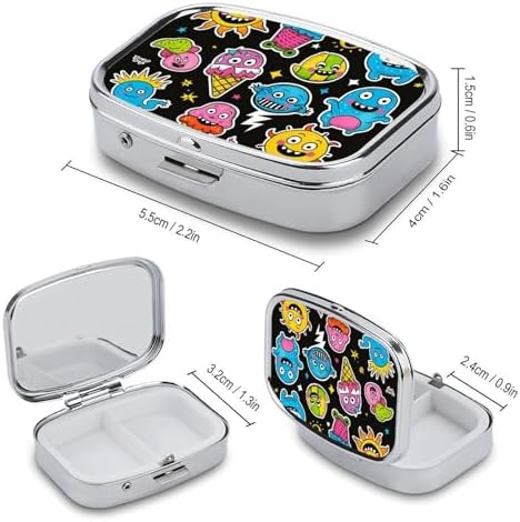 Ice Cream and Sun Pill Box Small Pill Organizer with 2 Compartments and Mirror Portable Travel Metal Pillcase for Pocket Or Purse, Privacy-Protecting Medicine Box
