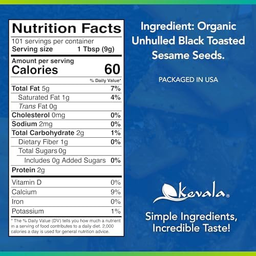 Kevala Organic Black Toasted Sesame Seeds - Unhulled Seeds for Baking and Cooking, Roasted Black Sesame for Asian Cuisine, Contain Unsaturated Fats and Lignans, Convenient Resealable Bag, 2 lb, 32 oz