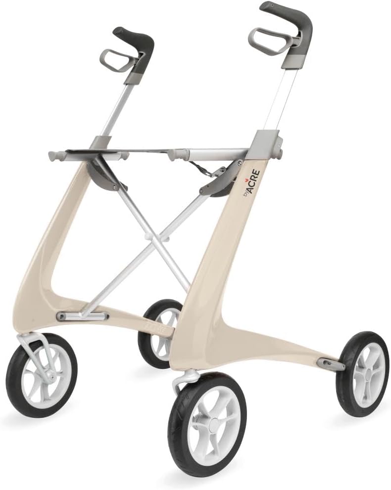 byACRE Carbon Ultralight Rollator Walker with Organizer Bag, Wide Track, Oyster White