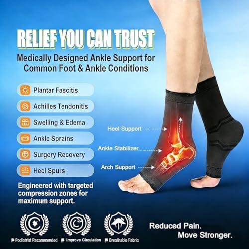 ABIRAM Ankle Brace for Men & Women - Adjustable Support & Compression Sleeve with Wrap for Sprained Ankle, Plantar Fasciitis, Achilles Tendonitis - Breathable Guard for Running, Sports, Recovery