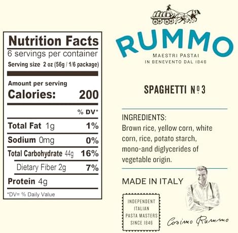 Rummo Gluten Free Spaghetti Pasta N.3 - Corn & Rice Pasta Noodles, GF Spaghetti, Thin Pasta Noodles, Italian Pasta - 12 Ounce (Pack of 1)