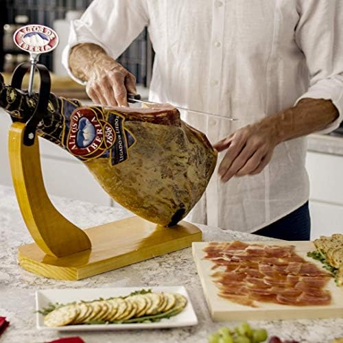 Altos de Iberia Serrano Ham Spain - With Ham Stand and Knife - Min Weight 14lb - 18 Months Avg Curing Time - Great Family and Friends Gift