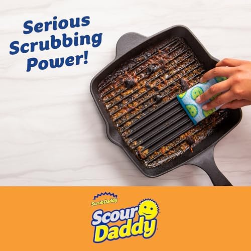 Scrub Daddy Deep Clean Kit - Scour Daddy Scour Pads (3ct), Steel Scrubbing Sponges (2ct) & Tangerine Multi Surface Cleaner (2ct) - Kitchen + Household Cleaning Supplies Pack (7 Pieces Total)