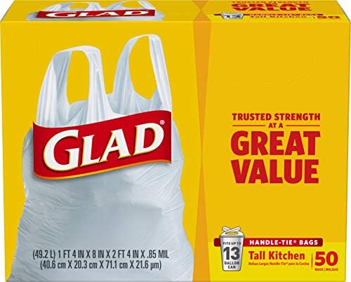 Glad Tall Handle-Tie Kitchen Trash Bags - 13 Gallon - 50 Count - 4 Pack (Packaging May Vary)