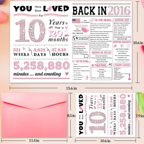10th Birthday Card, Funny 10th Birthday Decorations for Girls, Happy 10 Year Old Birthday Gift for Daughter,Great 10th Birthday Gifts Idea for Her