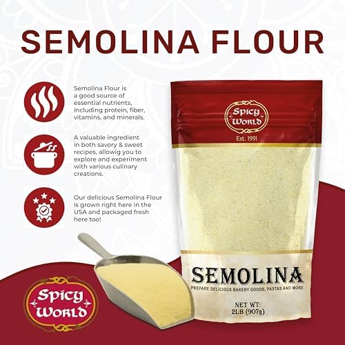 Spicy World Semolina Flour 2 LB (Pack of 6) - Bulk Semolina For Pasta - Fine, Durum Wheat Flour For Bread, Pasta, Pizza, and More! Total 12 LBS