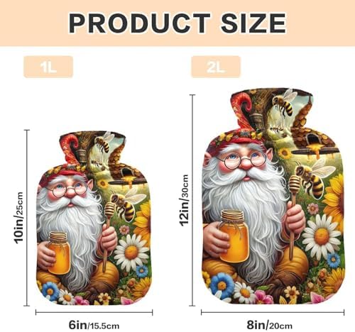 Gnome with Flowers Hot Water Bottle with Soft Cover Feet Warmer with Soft Cover Hot Water Bag for Neck and Shoulder Pain Relief, 1 Liters