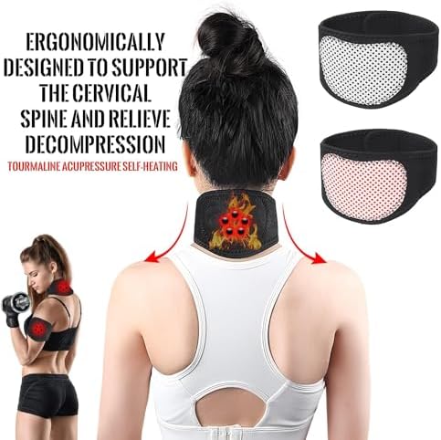 Magnetic Neck Brace, Soft Neck Brace with 5 Magnets Adjustable Self Heating Neck Support for Neck Pain Relief, 2 Pcs