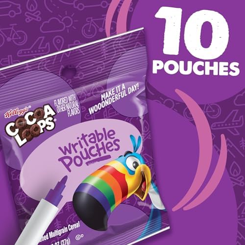 Kellogg's Cocoa Loops Go Packs Cereal, Kids Snacks, Lunch Snacks, Original, 9.5oz Box (10 Pouches)