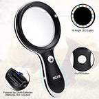 10X Lighted Large Handheld Reading Magnifier Glasses with 18 LED Lights for Macular Degeneration, Seniors & Kids Reading, Inspection, Coins, Jewelry, Exploring