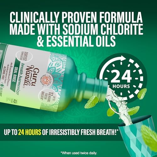 GuruNanda Fresh Breath Travel Mouthwash – 12-Hour Fresh Breath & Helps Fight Bad Breath – ADA Accepted, Alcohol & Fluoride-Free Oral Rinse, TSA Friendly – Wild Mint, 3 oz