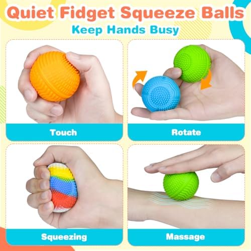 Sensory Fidget Squeeze Balls 4 Pack for Kids & Adults, Silicone Quiet Desk Green Toys with Textured, Christmas Stocking Stuffers Gift for Party Favors Autism Stress Relief, BPA Free