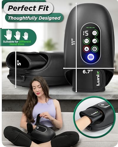 Lunix LX31 FSA Rolling Hand Massager, Heat + Compression + Kneading, Smart Memory, Cordless Rechargeable, Charcoal Black