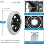 Wheelchair Wheels Assembly (Pair) 12 Inch Rear Wheel 12 1/2 x 2 1/4" Gray Solid Tire Construction, Back Wheel Replacement for Manual Wheelchairs