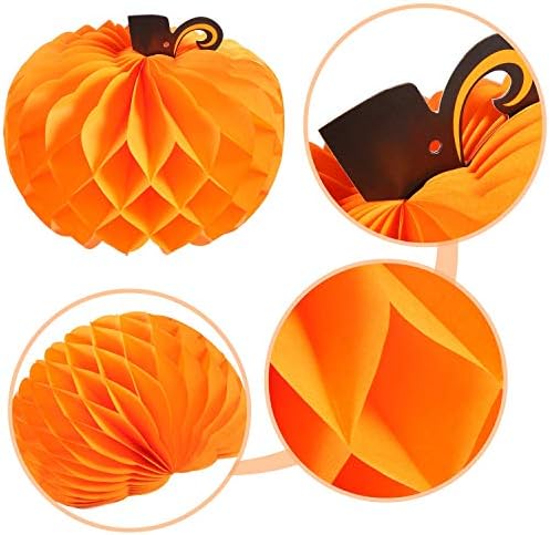 Kalolary 8 Packs Pumpkin Honeycomb Paper Tissue Halloween Pumpkin Honeycomb Tissue Ball Halloween Thanksgiving Day Festival Party Decoration