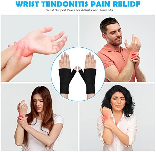 Wrist Brace with Thumb Support, 2 Pair Black Compression Elastic Hand Brace for Men and Women, Breathable Wrist Splint for Carpal Tunnel, Pain Relief, Tendonitis, Arthritis, Sprain, Sports(L)