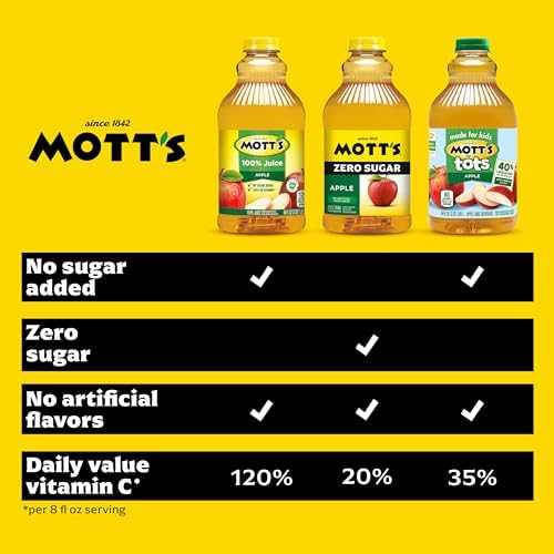 Mott's Zero Sugar Apple Juice Drink, 8 fl oz bottles, 24 Count (4 Packs of 6), Apple Flavor, Excellent Source of Vitamin C