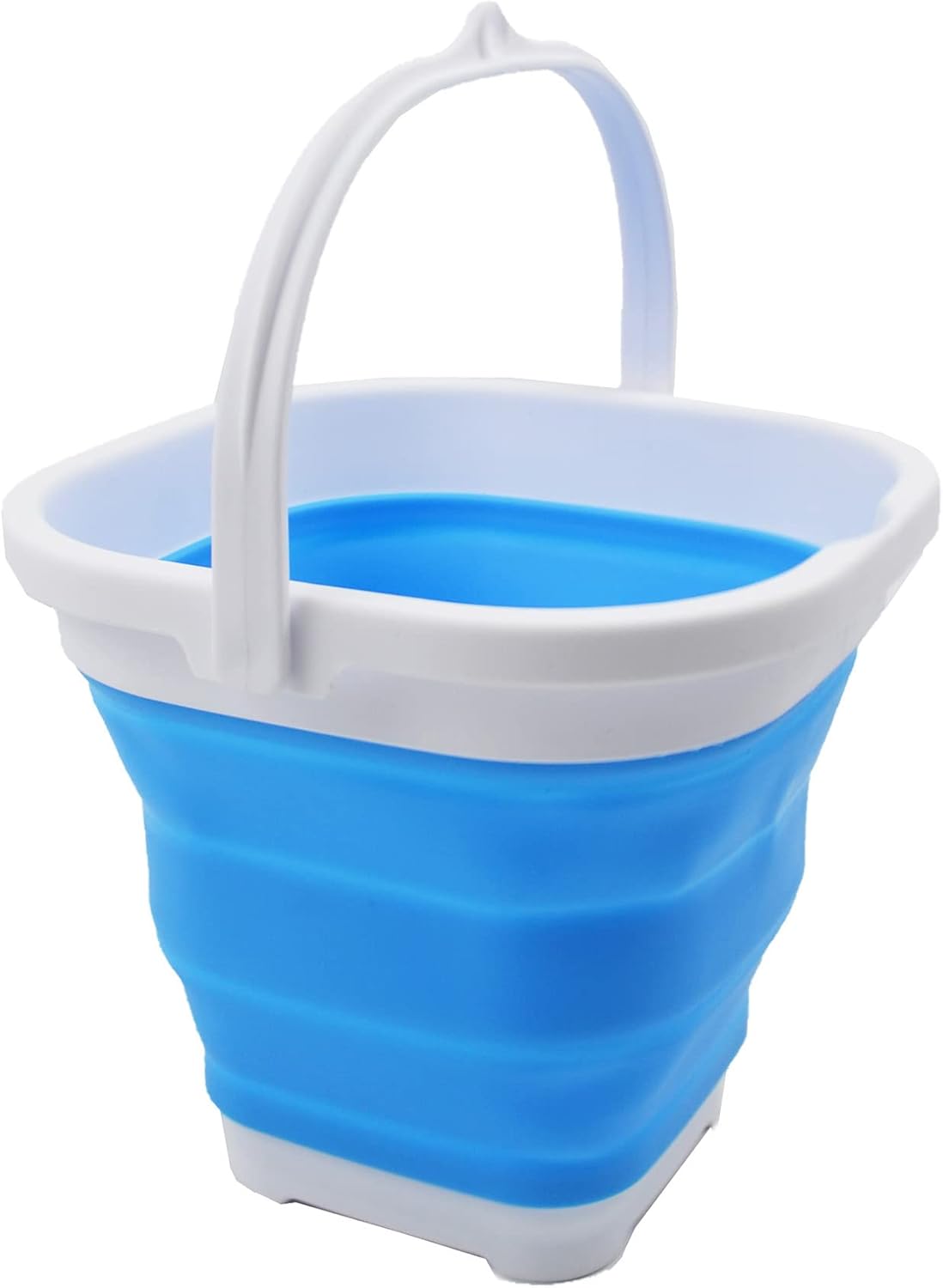 SAMMART 2.6L (0.68 Gallon) Super Mini Sqare Collapsible Plastic Bucket - Foldable Square Tub - Portable Fishing Water Pail - Space Saving Outdoor Waterpot (White/Marine Blue)