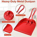 Mumufy 2-Pack Heavy Duty Stainless Steel Red Dustpan - 12" Wide Metal Edge for No-Leak Sweeping, Rust-Resistant for Home Garage Studio Courtyard Indoor Outdoor
