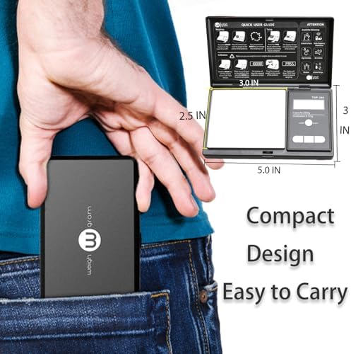 Weigh Gram 200g Digital Pocket Gram Scale 0.01g Accuracy, 200g x 0.01g Mini Digital Grams Scale, Small Food Scale, Jewelry Scale, Ounces Grains Scale With100g Calibration Weight