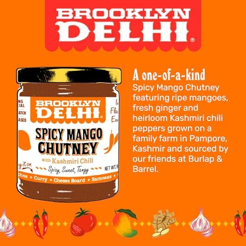 Brooklyn Delhi Spicy Mango Chutney - 9 Ounces - Made with Ripe Mangos, Golden Raisins, Fresh Ginger, Garam Masala, and Lemon Juice for a Nice Sour Note - Vegan - No Artificial Additives 2pk