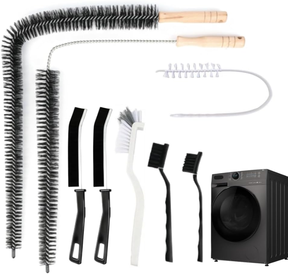 8 Pack Multi-Purpose Washing Machine and Flexible Dryer Vent Cleaning Kit - Dryer Lint Cleaner - Grout, Crevice & Lint Trap Cleaning Tools - Long Handle Laundry Brushes for All Washers