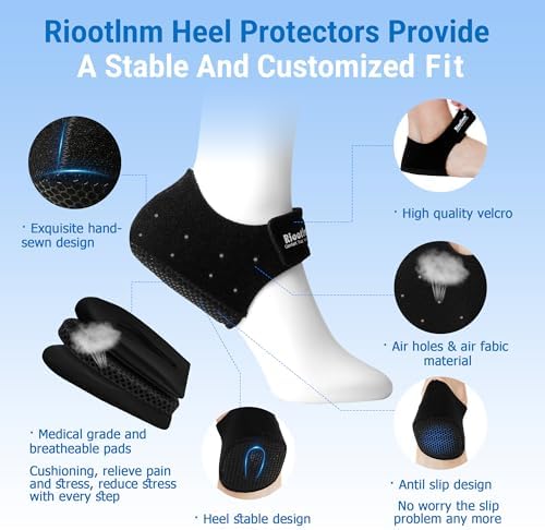 Riootlnm Heel Protector Cushion Inserts Pads, Plantar Fasciitis, Heels Spur Pain Relief, Achilles Tendonitis, Dry Cracked for Women Men, Heel Cups Supports for Pain Prevention (1, Black, Large)