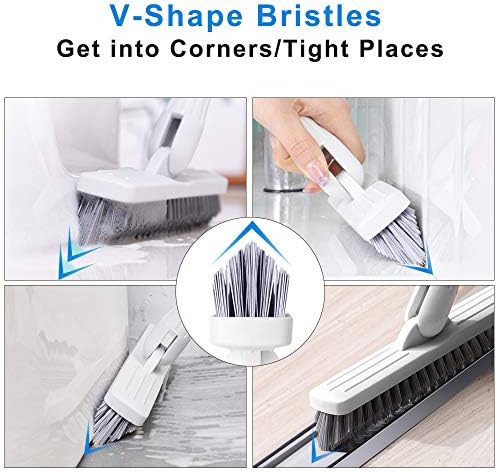 Affogato Floor Scrub Brush Bathroom Long Handle Bathtub Push Broom Shower Tile Grout Scrubber Rotatable Indoor Kitchen Scrubbing Cleaning Brush for Hard to Reach Areas - White