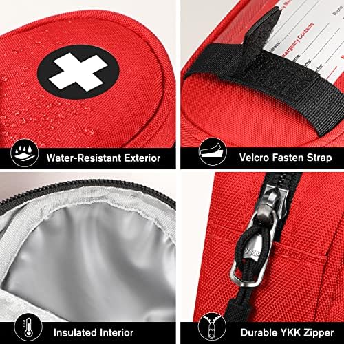 SITHON EpiPen Medical Carrying Case Insulated, Travel Medication Organizer Bag Emergency Medical Pouch Holds 2 EpiPens, Asthma Inhaler, Anti-Histamine, Auvi-Q, Allergy Medicine Essentials, Red