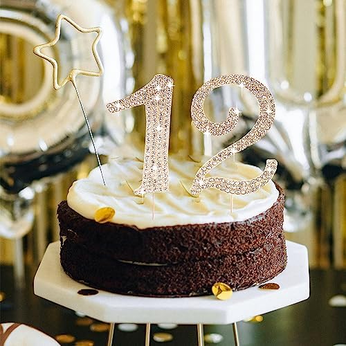 Birthday Cake Topper Number, Bling Gold Rhinestone Large Number 0-9 Happy Birthday Cake Topper for Birthday Anniversary Party Decoration, 2