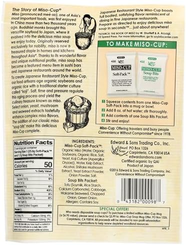 Edward & Sons Organic Japanese Restaurant Stle Miso Cup Instant Soup, 2.9 oz
